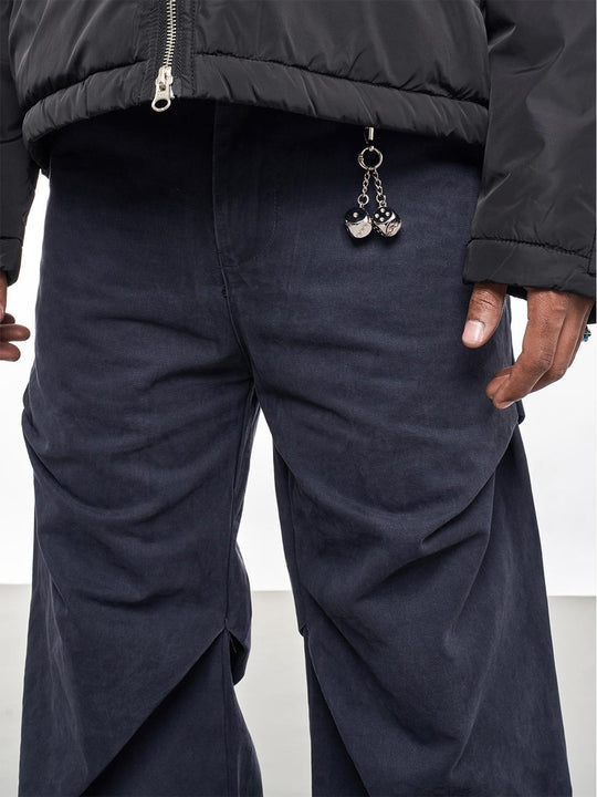 F3F Select Navy Blue Pleated Casual Pants | Face 3 Face