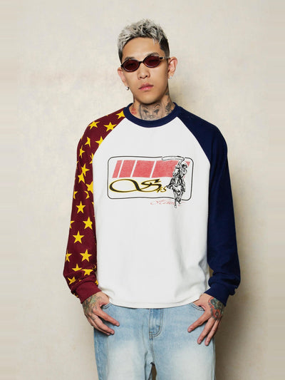 S45 Star Raglan Two Color Stitching Sweatshirt | Face 3 Face