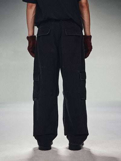 DICETINY Double Pleated Washed Baggy Cargo Pants | Face 3 Face