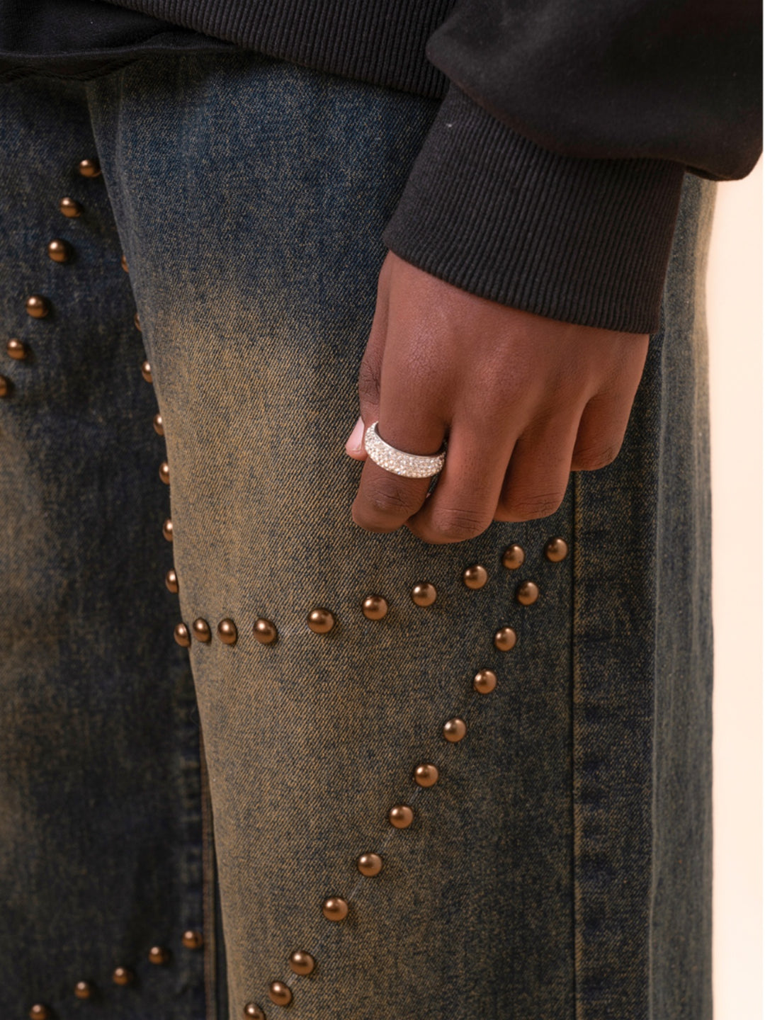 F3F Select Star Rivets Washed Distressed Jeans