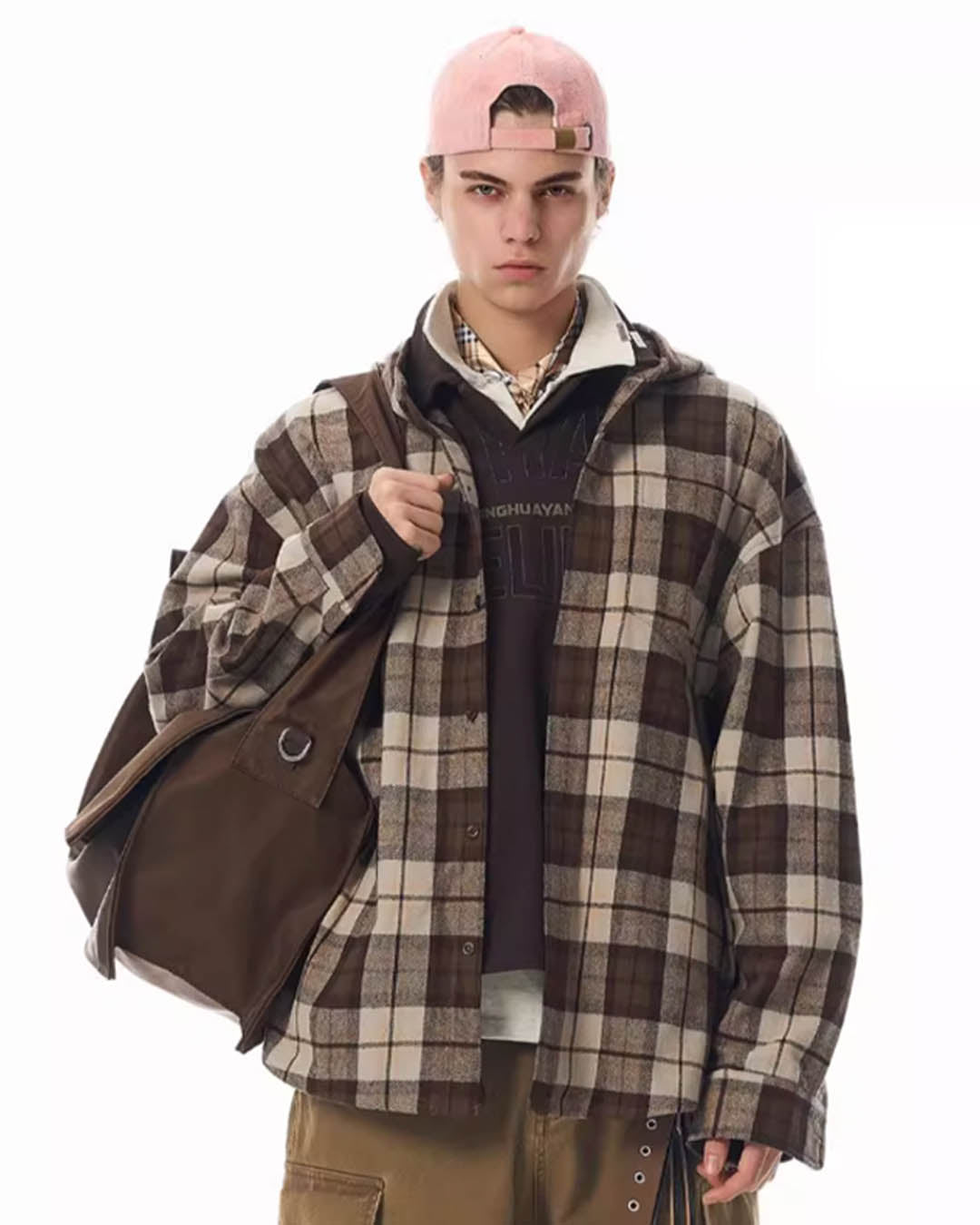 JHYQ Work Plaid Embroidery Hooded Shirt Jacket | Face 3 Face