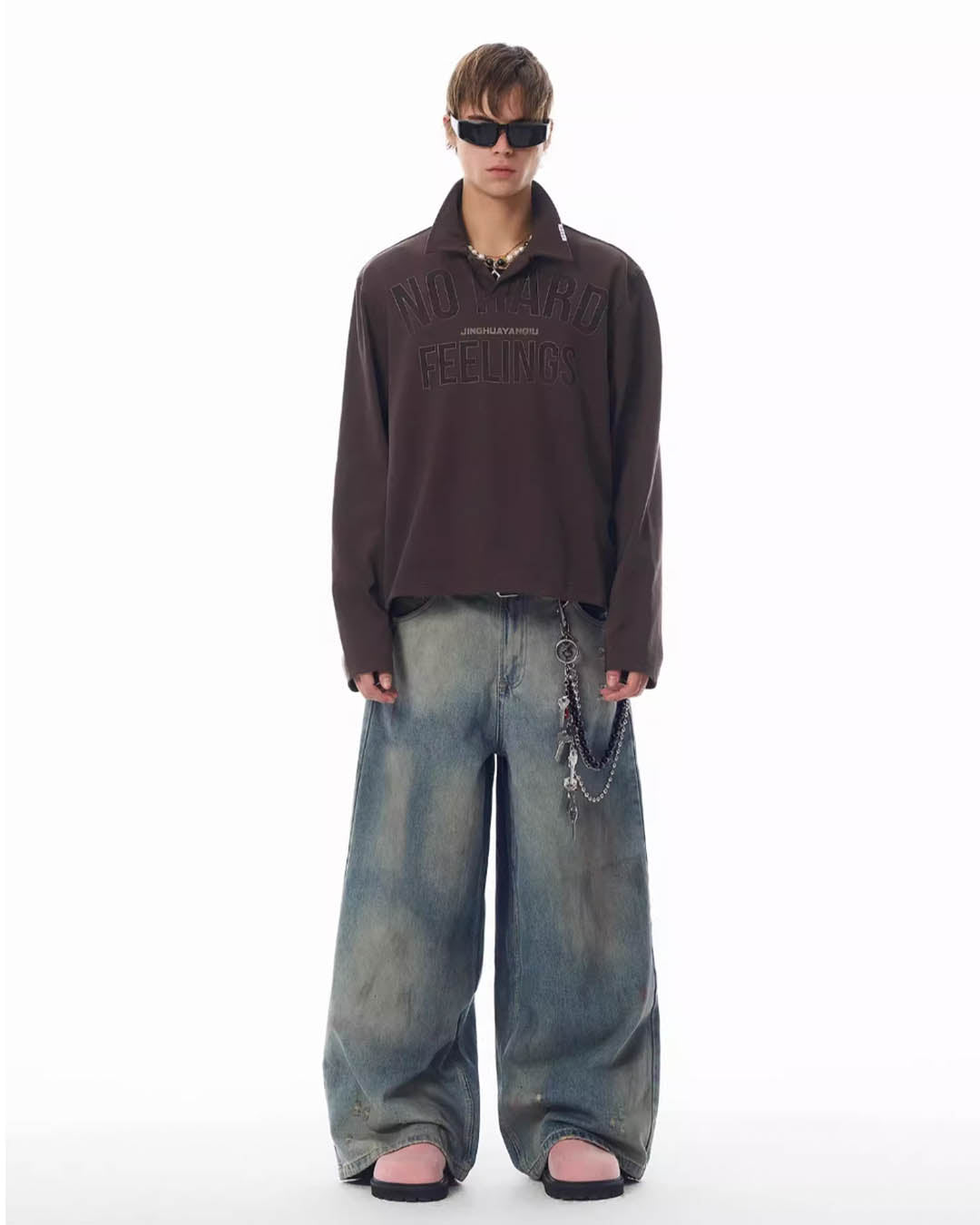 JHYQ Distressed Contrast Dyed Holes Baggy Jeans | Face 3 Face