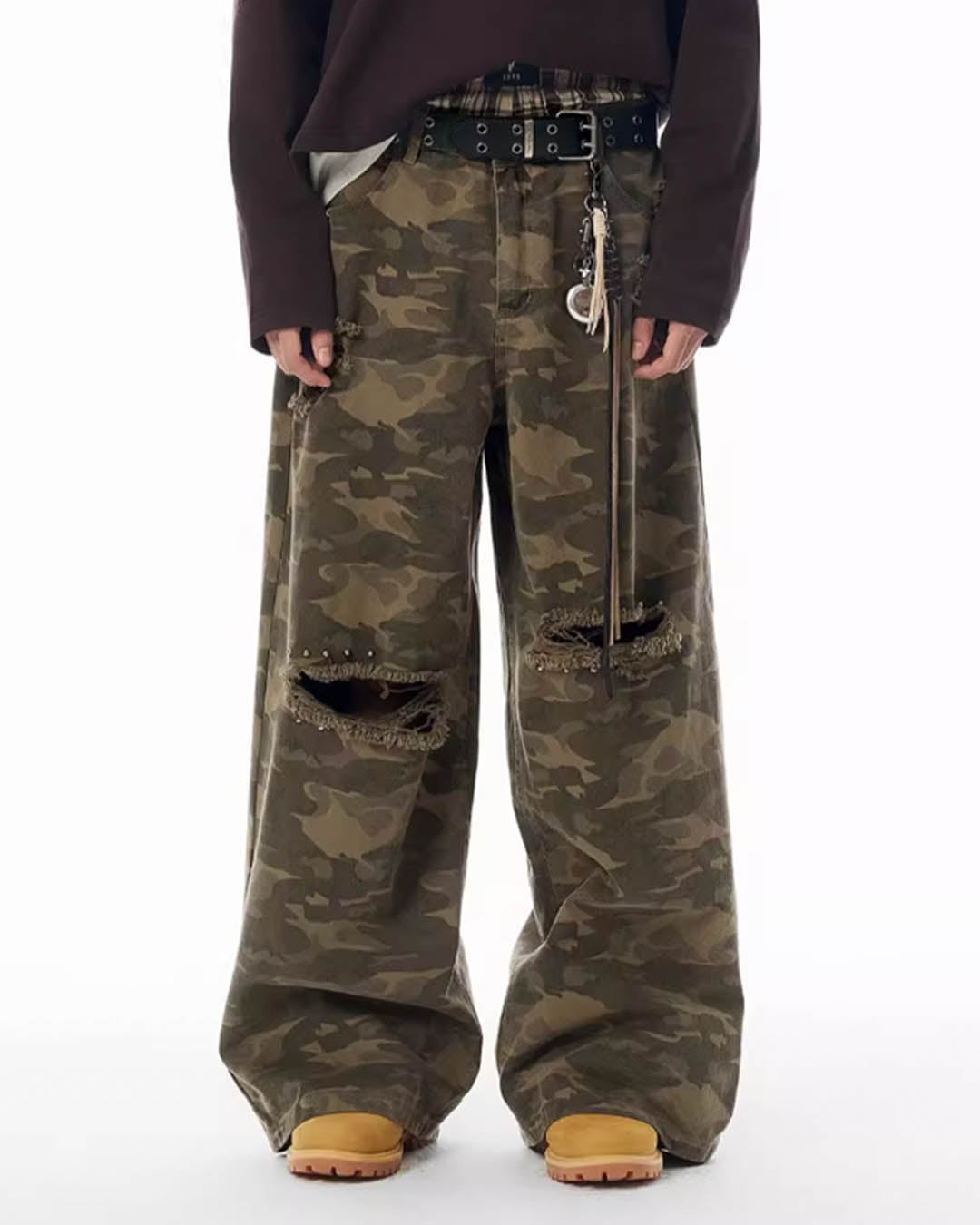 JHYQ Broken Hole Abrasion Camouflage Baggy Work Pants | Face 3 Face