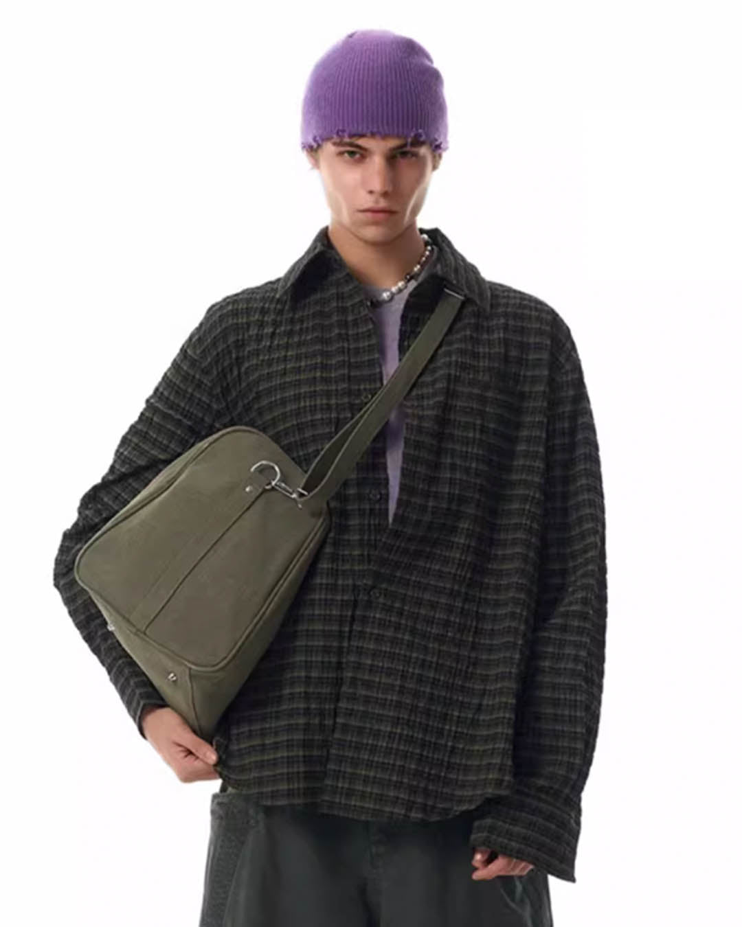 JHYQ Vintage Plaid Patchwork Long Sleeved Shirt | Face 3 Face