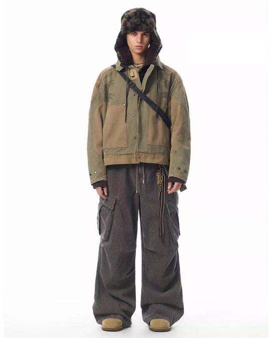 JHYQ Contrast Color Stitching Printed Canvas Work Jacket | Face 3 Face