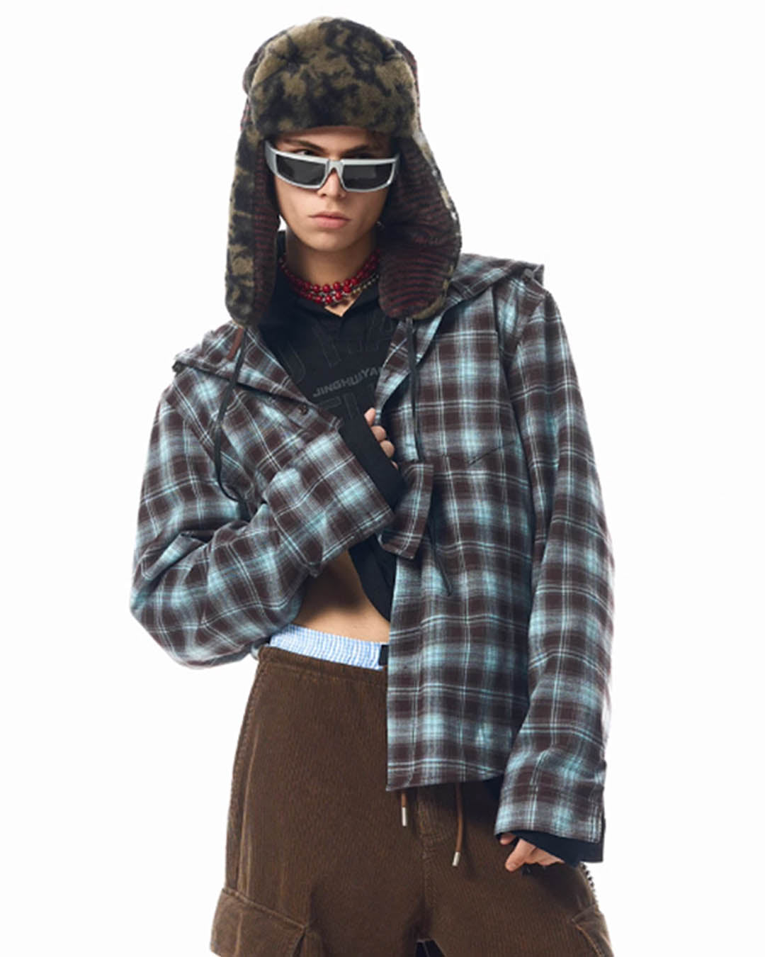 JHYQ Casual Basic Plaid Hooded Long Sleeved Shirt | Face 3 Face