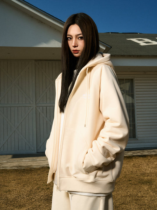 AFGK Basic Small Logo Embroidery Zipper Hoodie