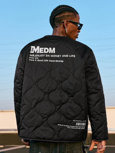 MEDM Embroidered Typography Quilting Jacket | Face 3 Face