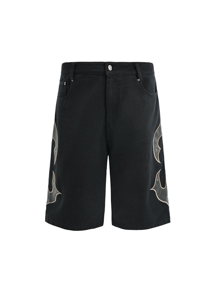 ANTIDOTE Leather Embroidered Studs Shorts Denim Jeans