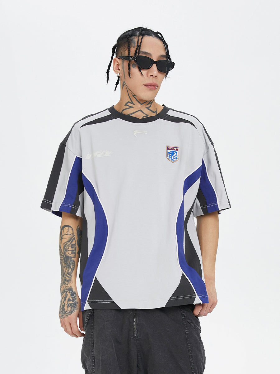F2CE Deconstruction Stitching Contrast Color Printing Retro Sports Tee