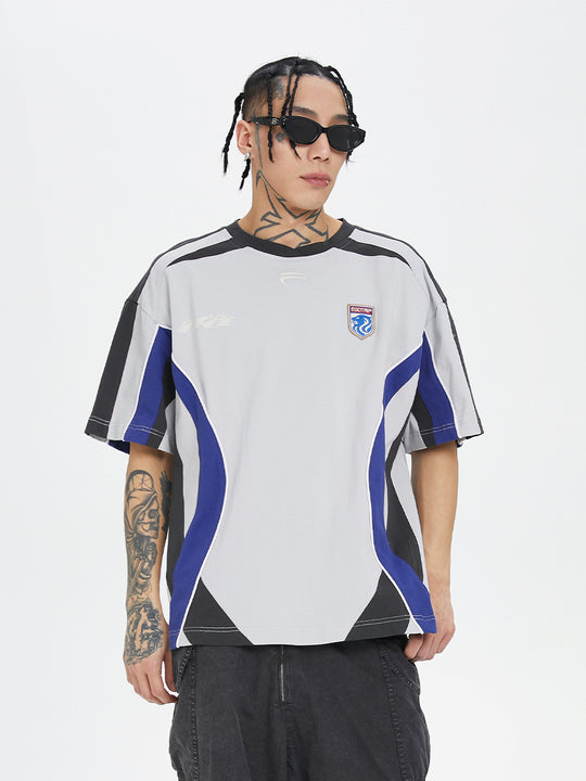 F2CE Deconstruction Stitching Contrast Color Printing Retro Sports Tee