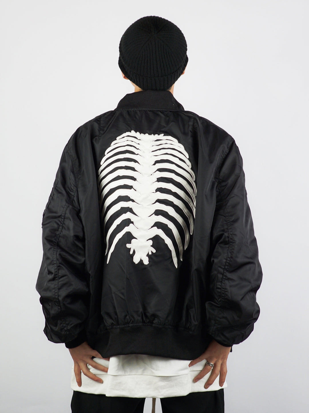 F3F Select Embroidery Skull Skeleton Zipper Flight Jacket