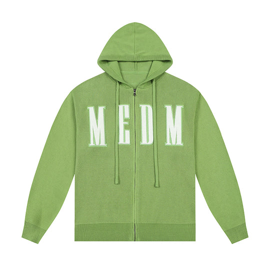 MEDM Basic Embroidered Logo Zip Up Knit Hoodie | Face 3 Face