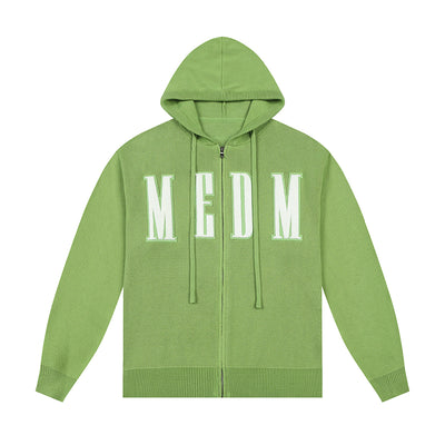 MEDM Basic Embroidered Logo Zip Up Knit Hoodie | Face 3 Face