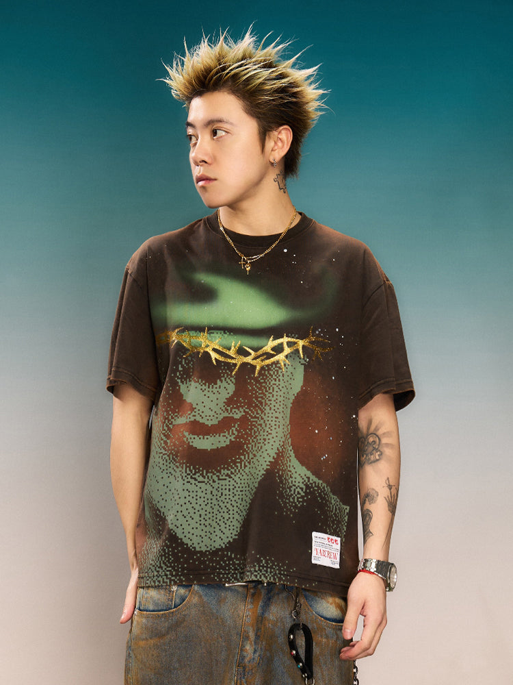 YADcrew “Northern Lights” Digital Printed Washed Spray Tee | Face 3 Face