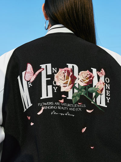 MEDM Rose Button Embroidery Varsity Jacket | Face 3 Face