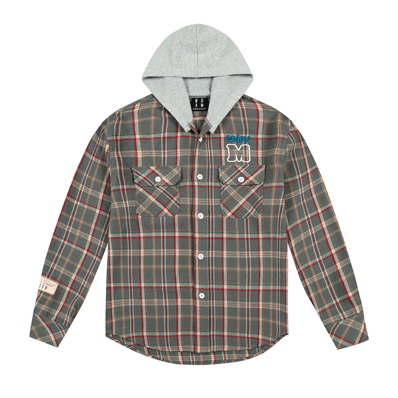 MEDM Hooded Destruction Plaid Shirt Jacket | Face 3 Face