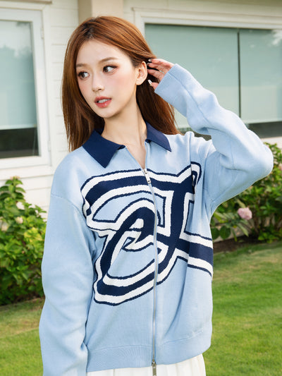 S45 Handwritten S Letter Zip Up Knit Cardigan | Face 3 Face