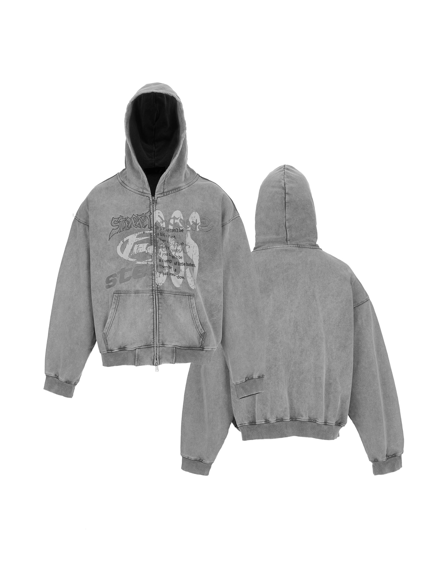 STEEPC Heavy Washed Old Boxy Zip Hoodie | Face 3 Face