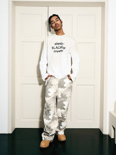 STEEPC Gray & White Camouflage Print Baggy Pants | Face 3 Face