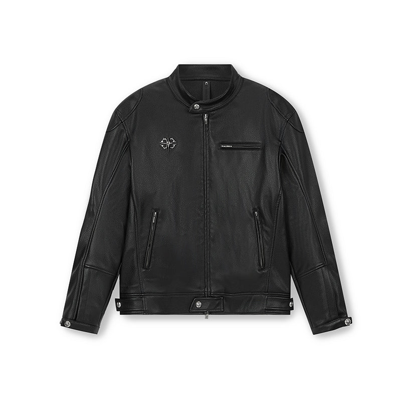 DICETINY Metal Logo Racing Leather Jacket | Face 3 Face