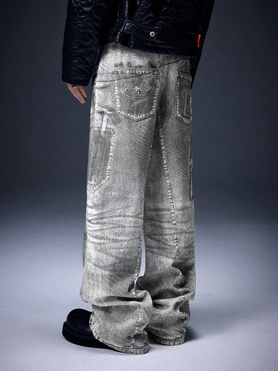 YADcrew X-ray Printed Double Knee Baggy Jeans | Face 3 Face