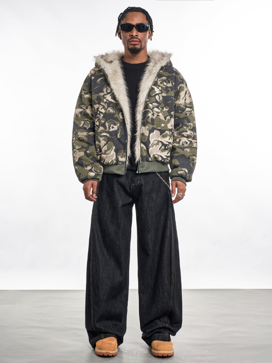 F3F Select Fur Lining Camouflage Hoodie Work Jacket | Face 3 Face