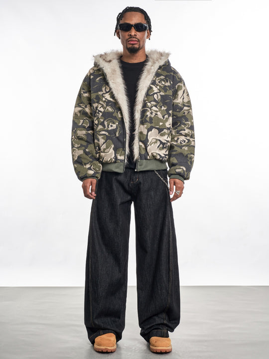 F3F Select Fur Lining Camouflage Hoodie Work Jacket | Face 3 Face
