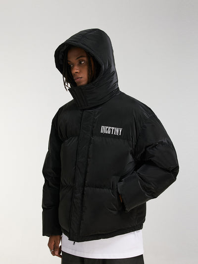 DICETINY Hooded Matte Logo Print Short Down Jacket | Face 3 Face