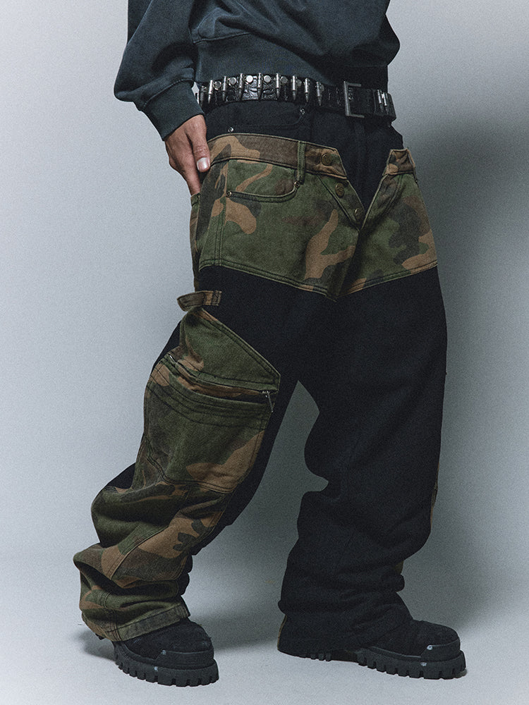 ANTIDOTE Camouflage Canvas Patchwork Baggy Pants | Face 3 Face