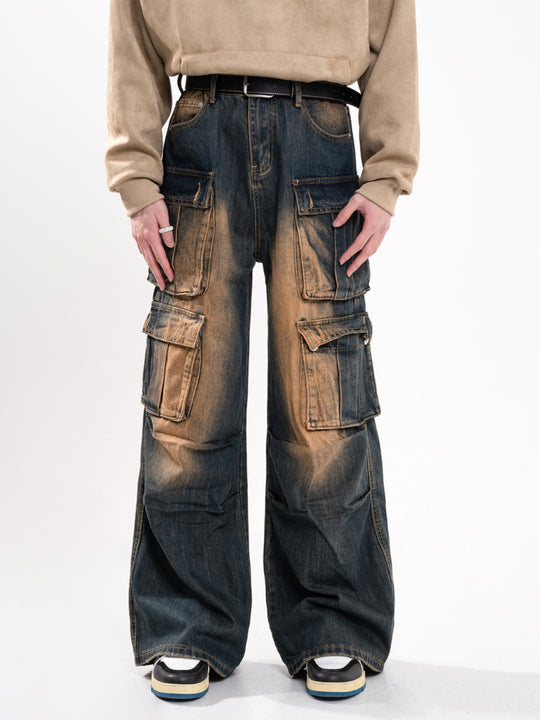 F3F Select Aged Blue Work Cargo Jeans