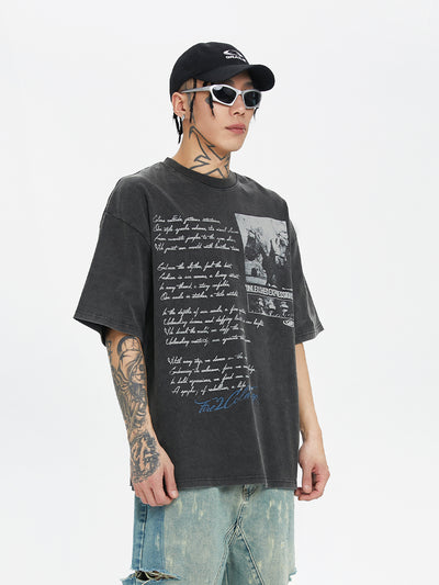 F2CE Washed Old Picture Slogan Letter Print Tee
