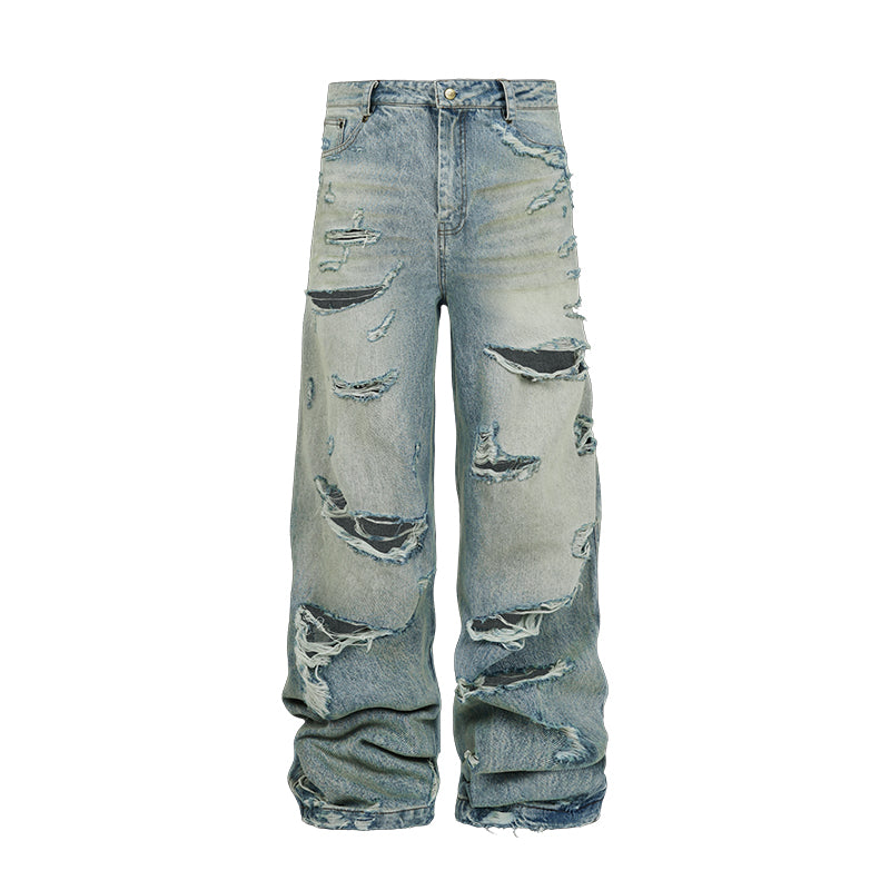 ANTIDOTE Heavy Damage Washed Broken Baggy Jeans | Face 3 Face