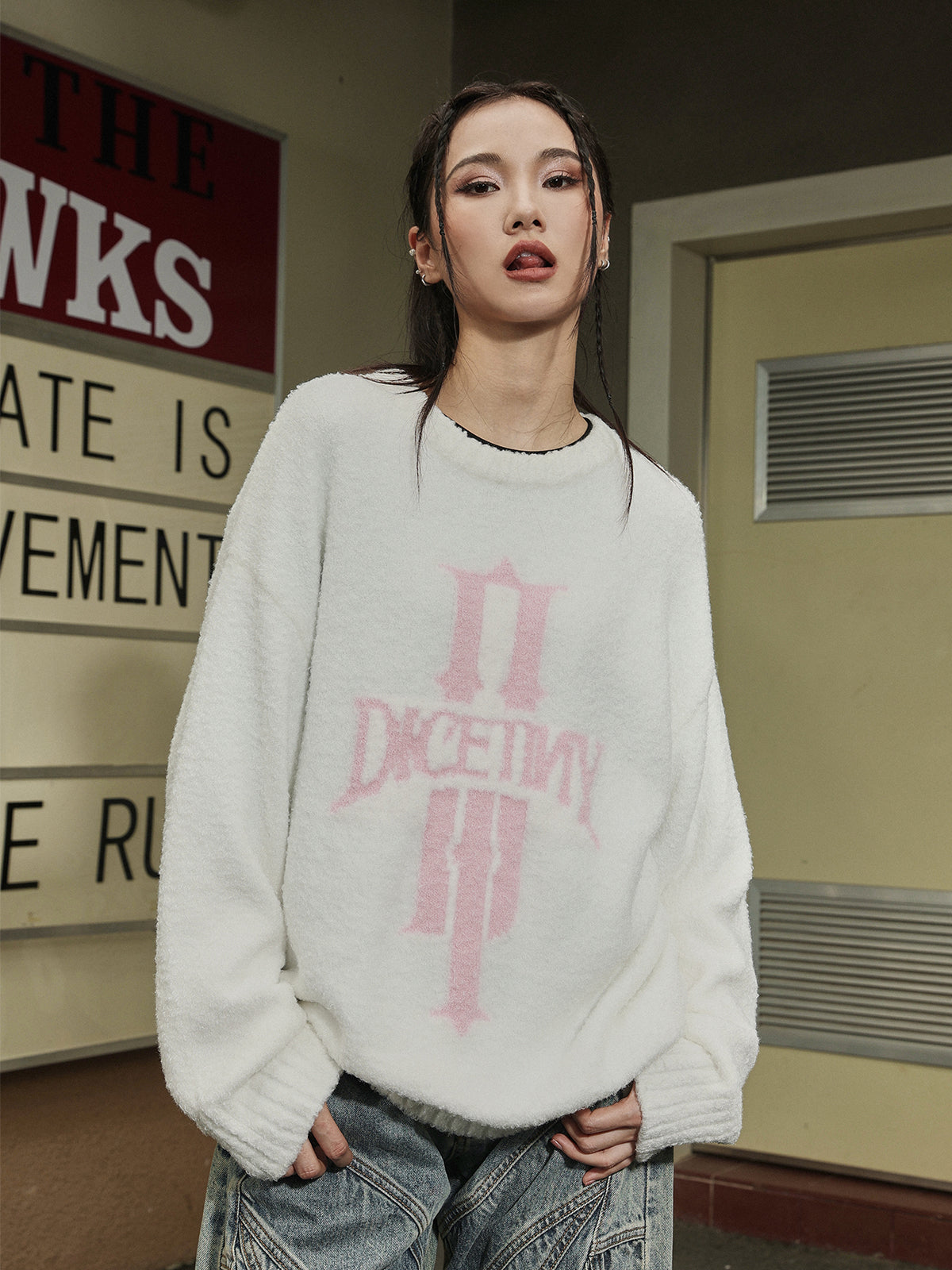 DICETINY Jacquard Logo Fleece Knit Sweater | Face 3 Face