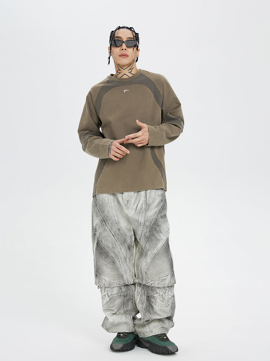 F2CE Washed Destruction Contrast Color Long Sleeve Tee