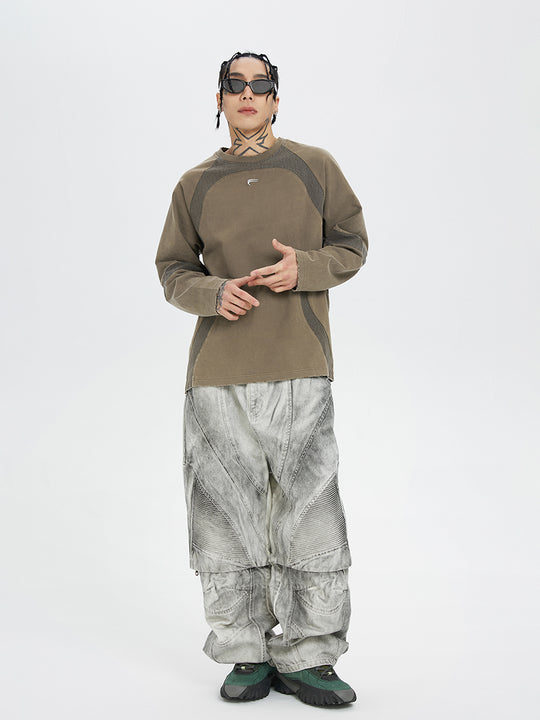 F2CE Washed Destruction Contrast Color Long Sleeve Tee