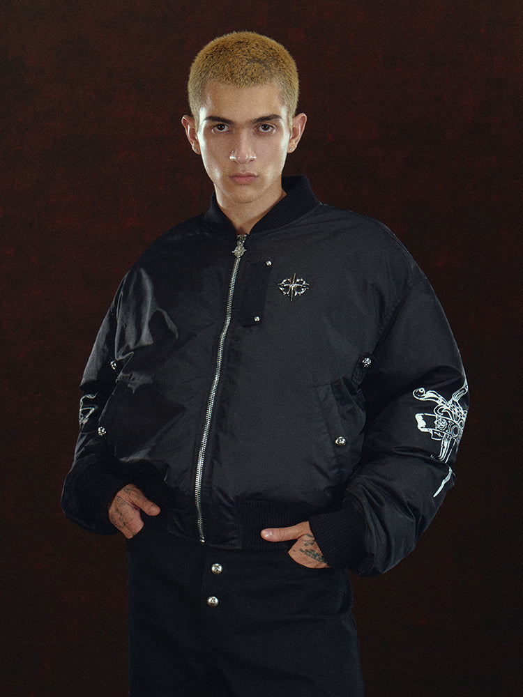 DICETINY Metal Logo Studs MA-1 Bomber Jacket | Face 3 Face