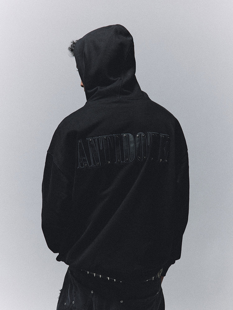 ANTIDOTE Patchwork Leather Embroidered Hoodie | Face 3 Face