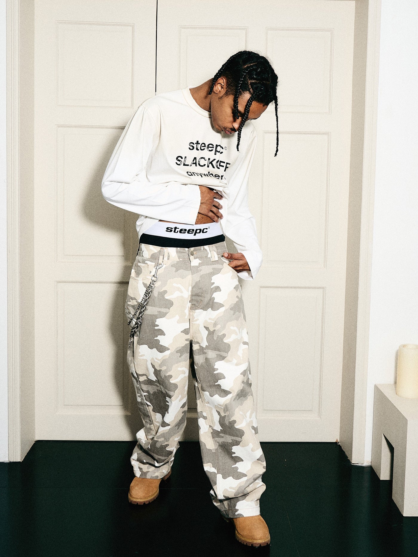 STEEPC Gray & White Camouflage Print Baggy Pants | Face 3 Face