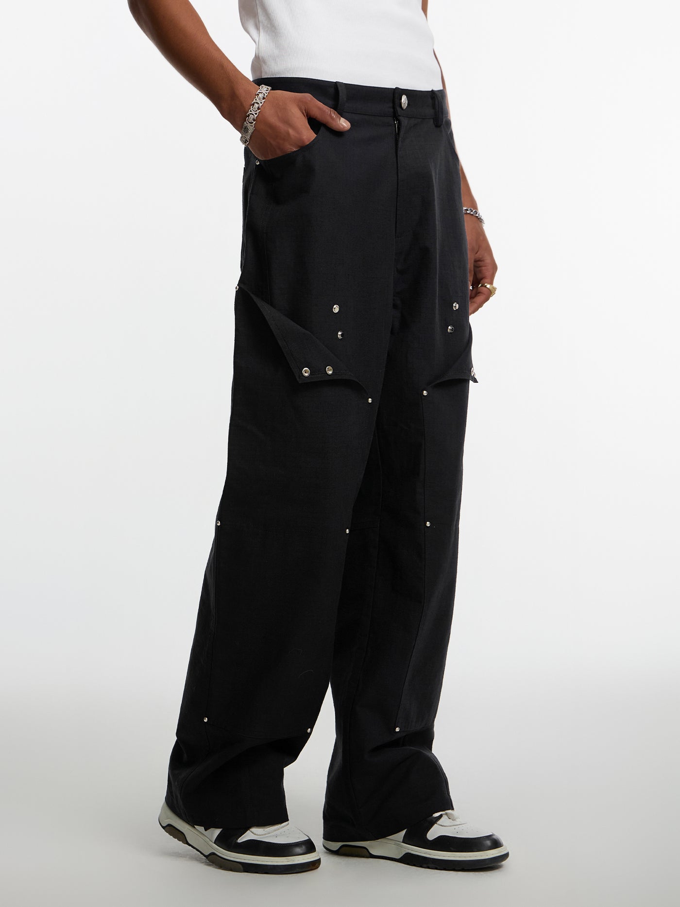 Small Town Kid Patchwork Rivets Double Knee Pants | Face 3 Face