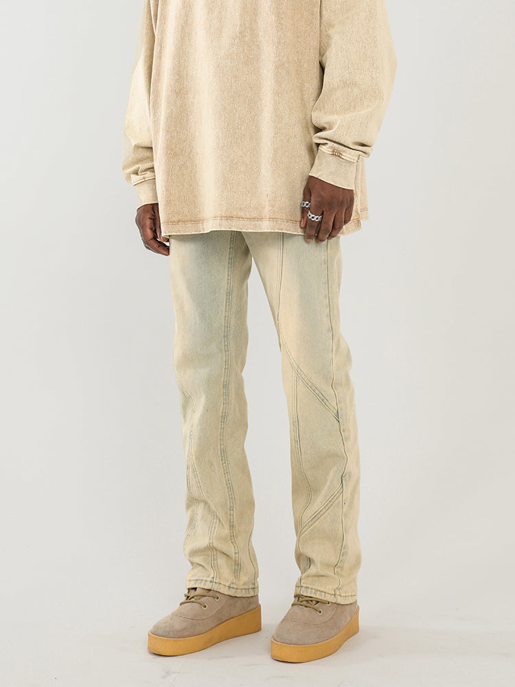 F3F Select Splicing Washed Yellow Mud Dye Jeans