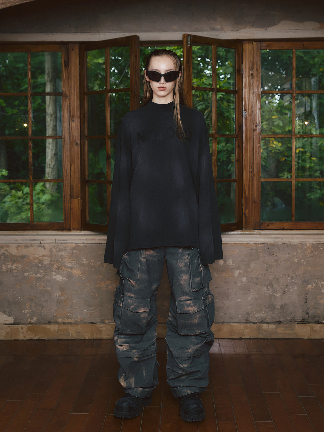 STEEPC Heavy Washed Loose Flared Long Sleeve Tee | Face 3 Face