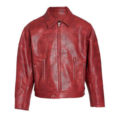 STEEPC Aged Washed Burgundy Red Short Leather Jacket | Face 3 Face