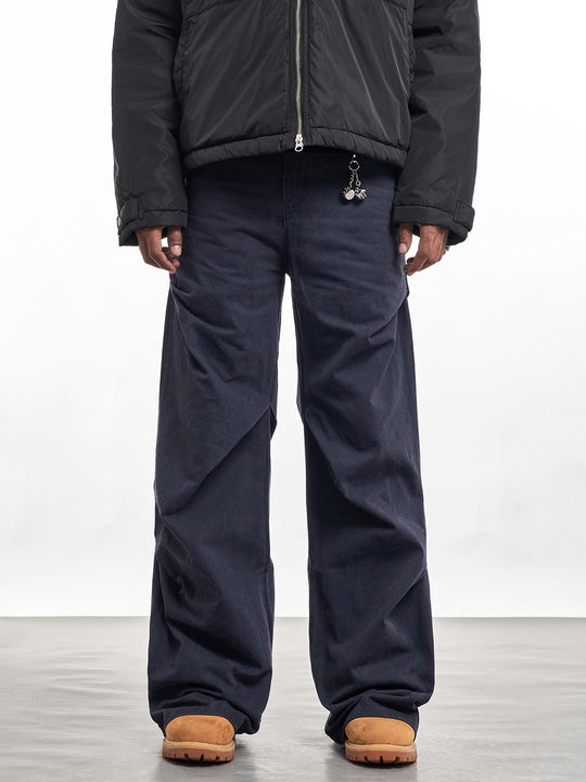 F3F Select Navy Blue Pleated Casual Pants | Face 3 Face