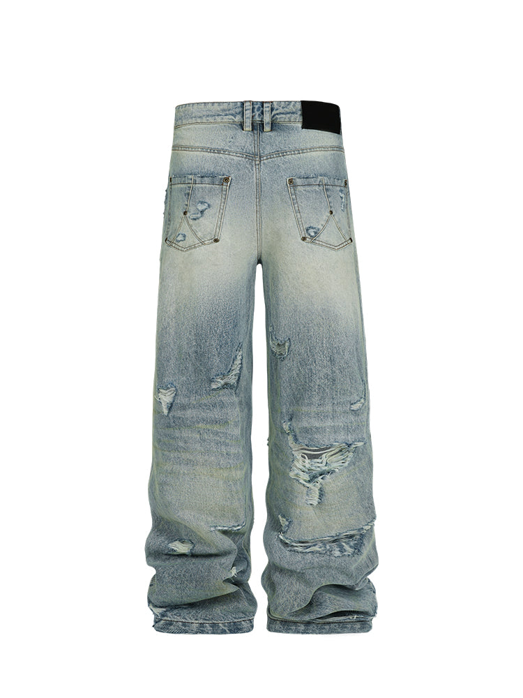 ANTIDOTE Heavy Damage Washed Broken Baggy Jeans | Face 3 Face