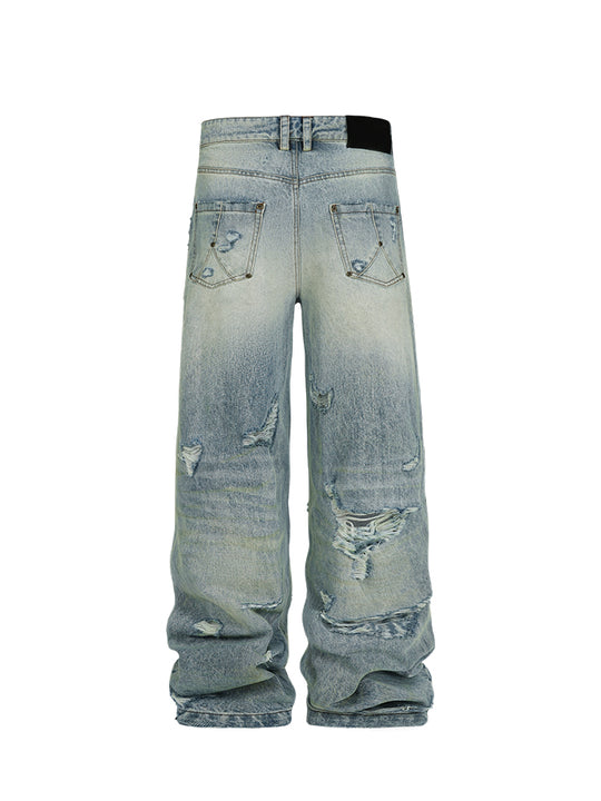 ANTIDOTE Heavy Damage Washed Broken Baggy Jeans | Face 3 Face
