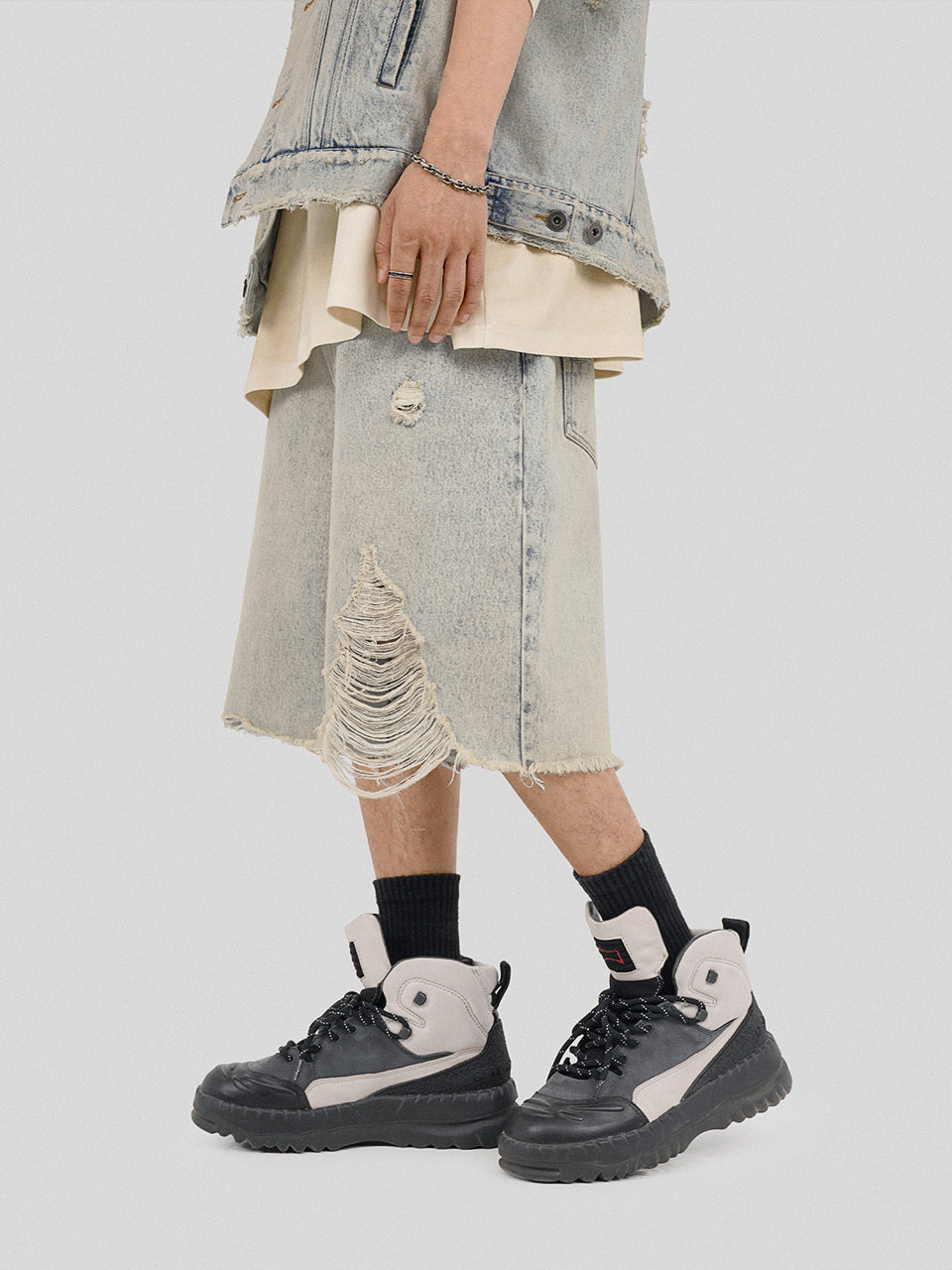 UNDERWATER Washed Damaged Light Blue Denim Shorts | Baggy Jorts | Face 3 Face