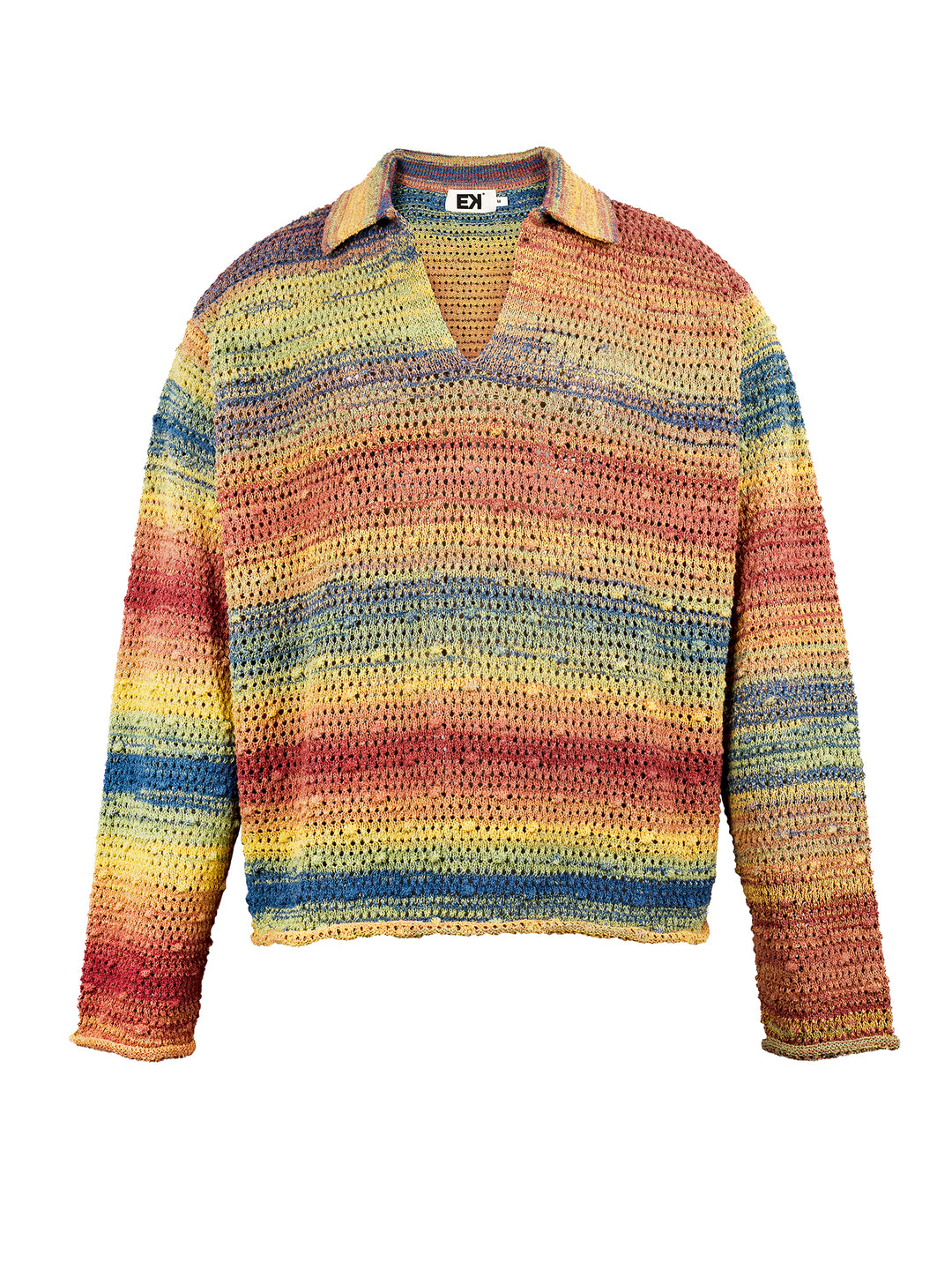 EVILKNIGHT(EK) Rainbow Dyeing Drum Wave Knit Sweater