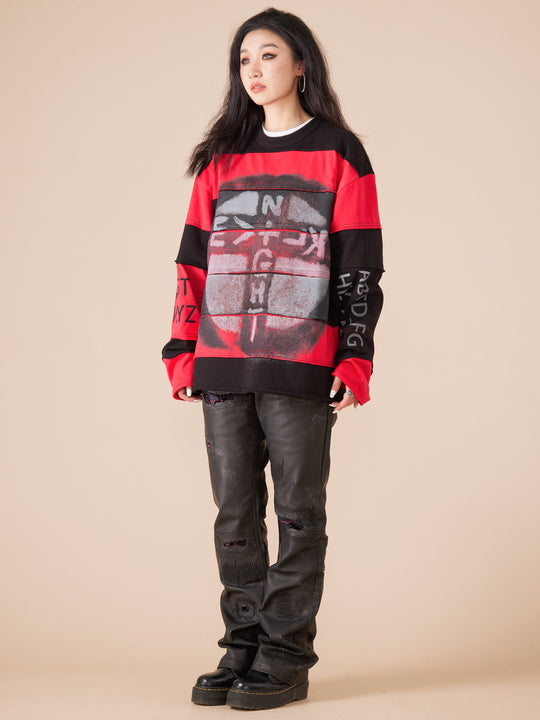 EVILKNIGHT(EK) Stripe Irregular Cross Logo Fake Two Piece Tee