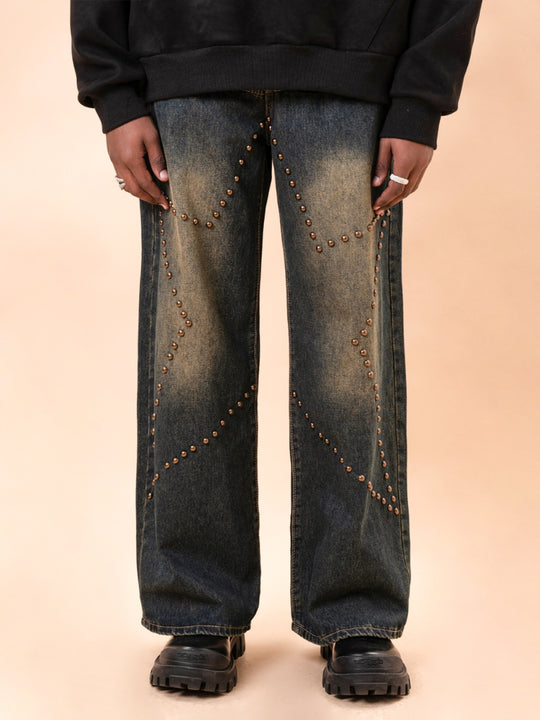 F3F Select Star Rivets Washed Distressed Jeans
